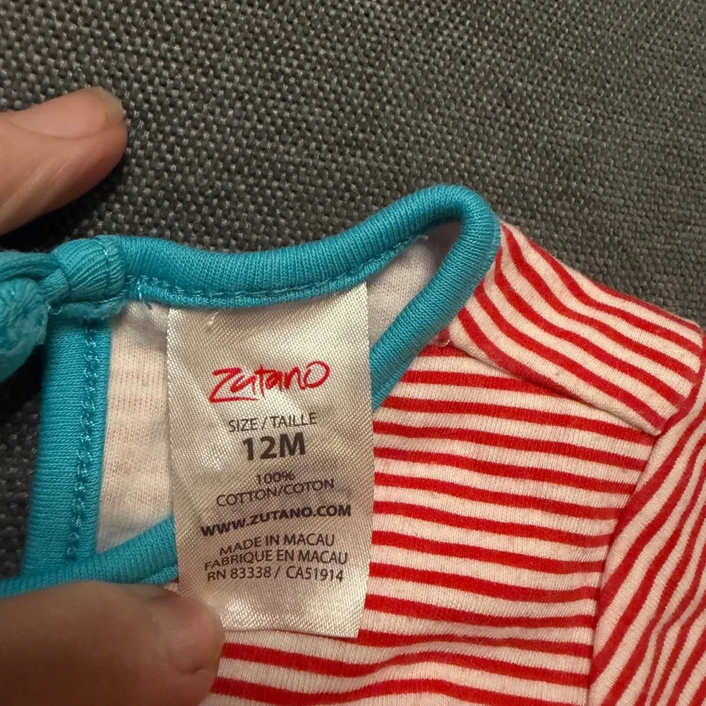 Zutano Baby Girl Floral Striped Tiered Long‎ Sleeve Dress 12M Red Blue Cotton